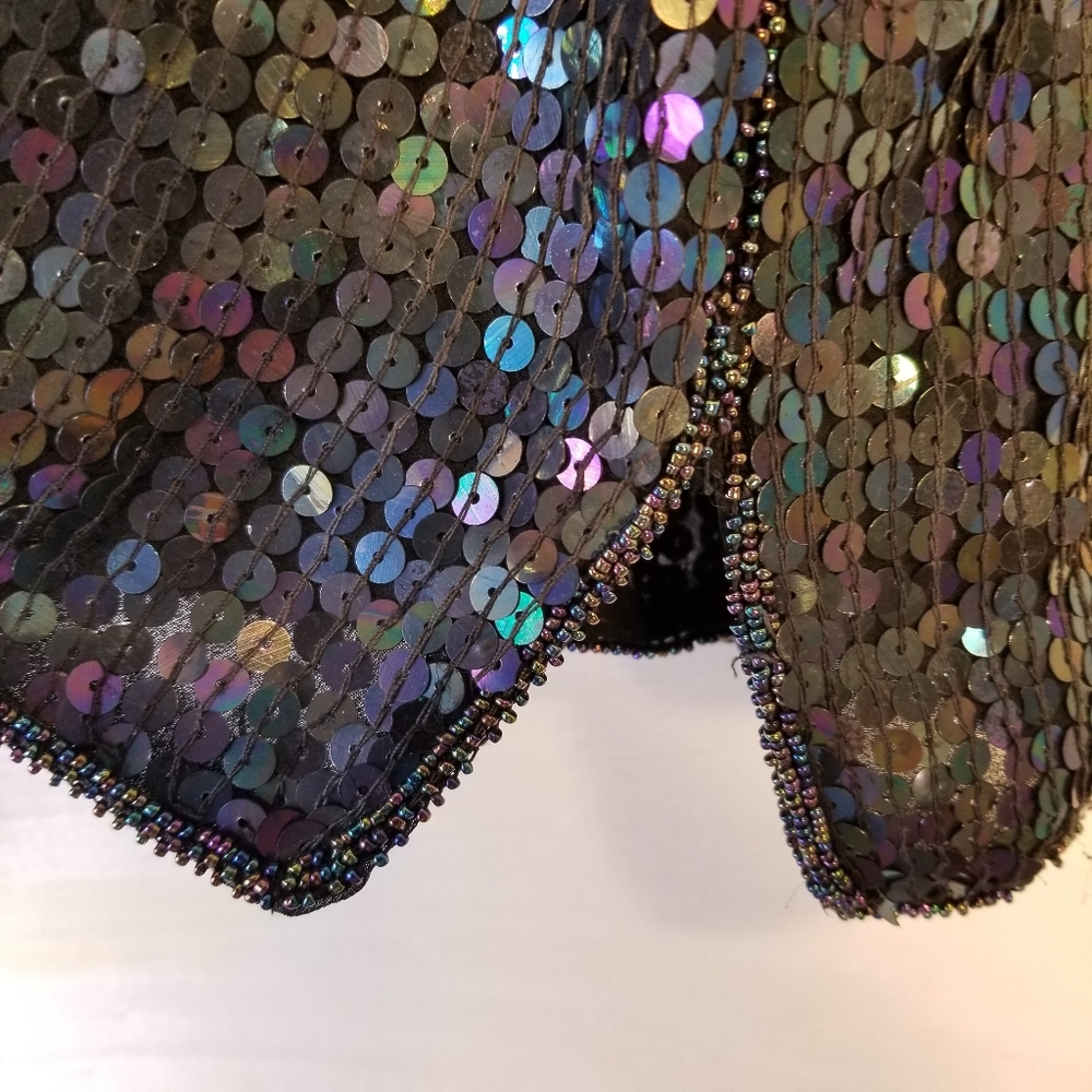 ✨ Vtg 60s Iridescent Sequin Tank Top | Black | S 🥂 - Picture 4 of 9
